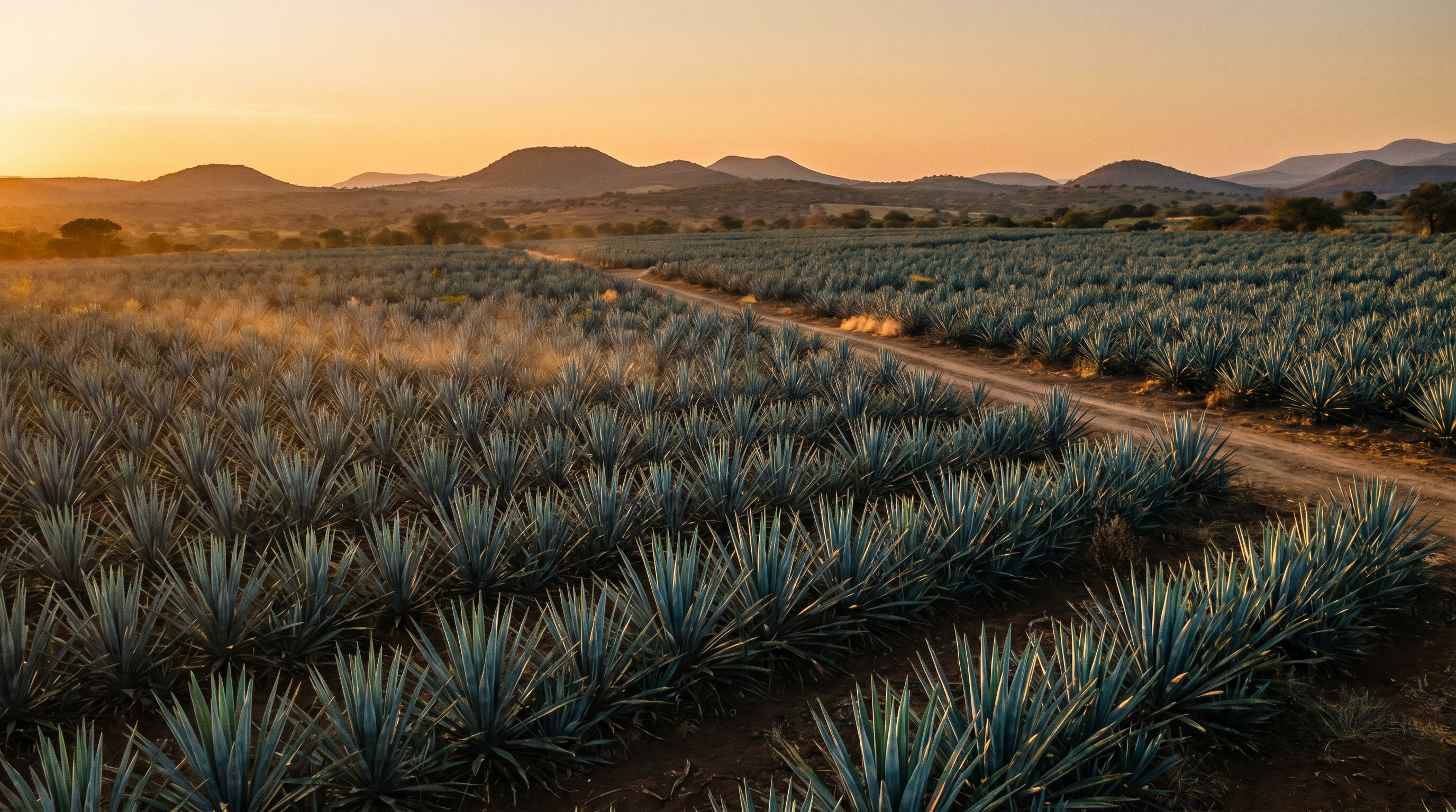 Campos de agave azul al atardecer en Jalisco